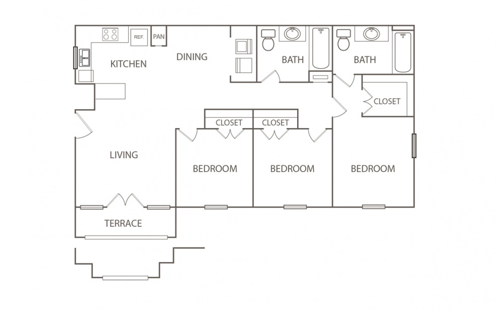 3 bedroom 2 bath 1060 sq.ft.