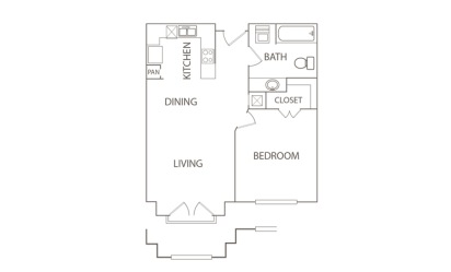 1 bedroom 1 bath 650 sq.ft.