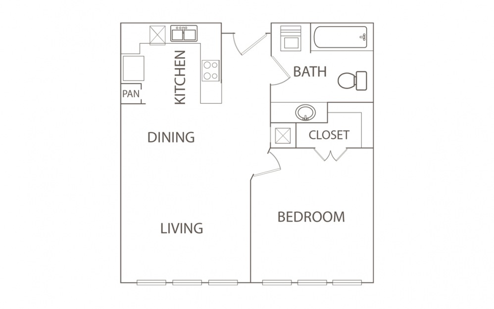 1 bedroom 1 bath 650 sq.ft.